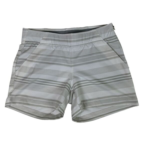 Under Armour Grey White Striped Athletic Shorts Stretch Waist Active Workout XS - Picture 1 of 9